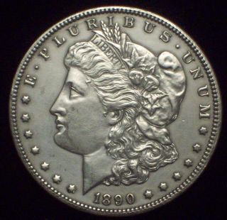 1890 Cc Morgan Dollar Silver Key Date Coin Authentic Au+ Detailing Close Unc photo