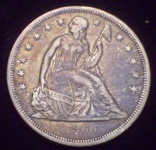 1860 O Seated Liberty Silver Dollar Vf+/xf Detailing Authentic Priced To Sell photo