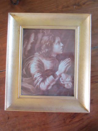 Early Arts & Crafts Frame W Praying Angel Print Orginal Bright Gold Surface Nr photo