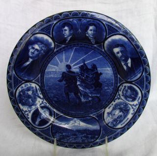 Antique English Staffordshire Plate Dk Blue American Historial Lewis&clark 1905 photo