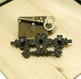 Set Antique Key Lock And Skeleton Key With Bat Night Creature Mouth Key Hole photo
