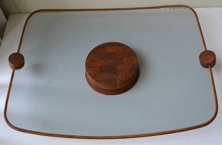Large Mid - Century Danish Modern Wood Teak/glass Platter/tray By Ernest Sohn photo