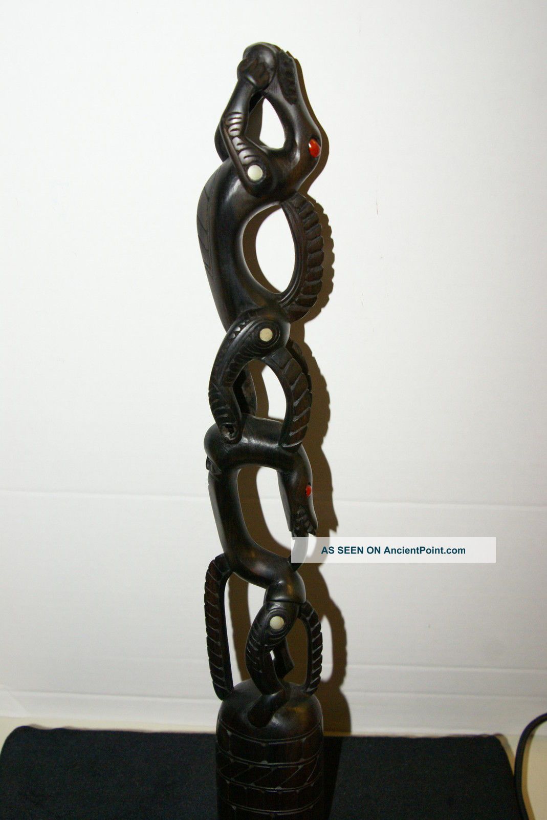 Rare Oceanic Art Details Lacy Dragon Snake Twirl Carving Ebony Totem Effigy 1a30 Pacific Islands & Oceania photo