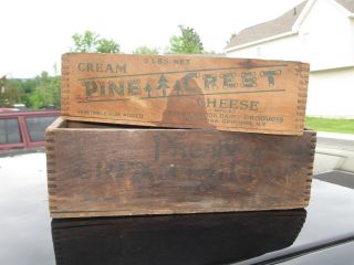 2 Vintage Wooden Dovetail Box Old Advertising Brook Dairy Saratoga Springs photo