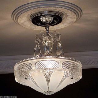 ((stunning))  C.  40 ' S Vintage Art Deco Ceiling Light Lamp Chandelier Re - Wired photo