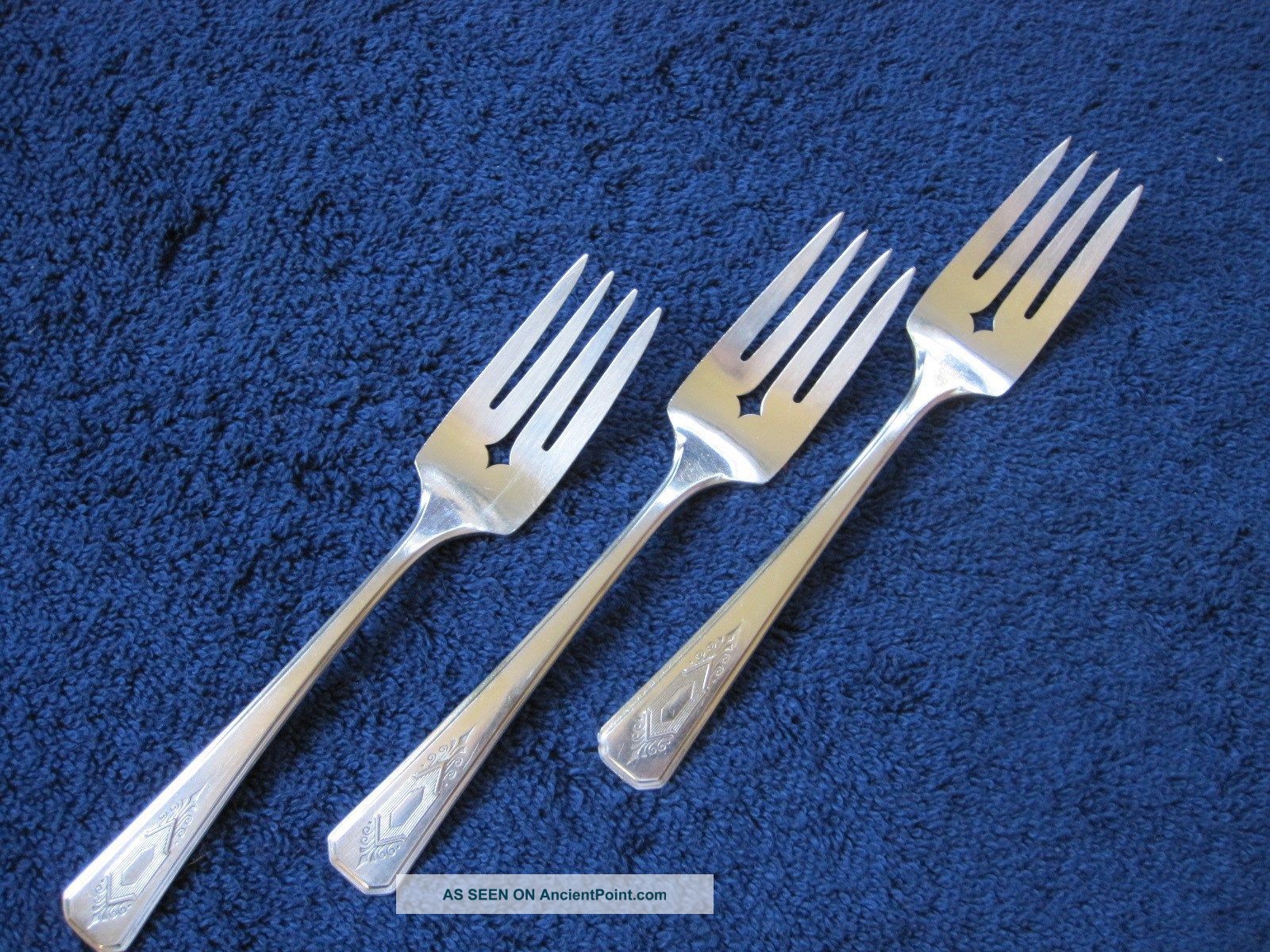 3 Salad Dessert Forks Nuart 1932 Art Deco Silverware Silverplate Flatware Set Flatware & Silverware photo