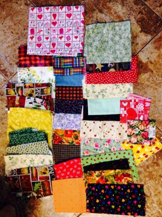 Large Primitive Fabric Of Pieces/scraps (floral,  Ladybugs,  Valentines,  Etc. ) photo