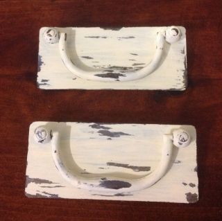 Vintage Set Of 2 Mission Style Drawer Pulls In Ivory Distressed photo