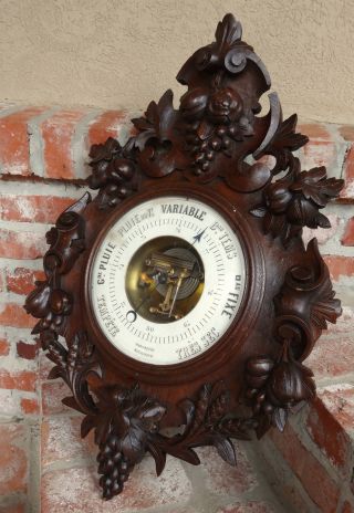 Huge Antique French Carved Oak Black Forest Barometer W Grapes Wine Room photo