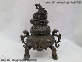 Tibet Buddhism Folk Rare Dragon Mahakala Incense Burner Censer photo
