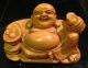 Laughing Buddha Hand Carved Solid Wood Happy Statue Smiling Asian Buddha photo 1