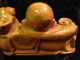 Laughing Buddha Hand Carved Solid Wood Happy Statue Smiling Asian Buddha photo 4