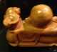 Laughing Buddha Hand Carved Solid Wood Happy Statue Smiling Asian Buddha photo 5