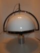 Vintage Mid Century Modern Chrome White Milk Glass Dome Mushroom Hanging Lamp Mid-Century Modernism photo 2
