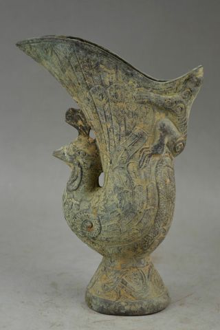 Chinese Ancient Handmade Bronze Carving Frog On Phoenix Big Cup Statue photo
