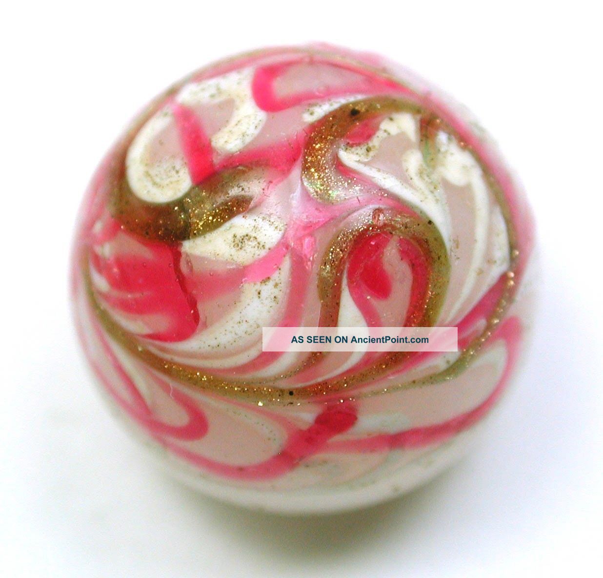 Antique Swirl Back Glass Ball Button W Pink White & Gold Swirl Overlay 5/8 