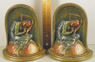 Antique Cast Iron Painted Polychrome Pair Bookends  Lost Hope  Marked K&o photo