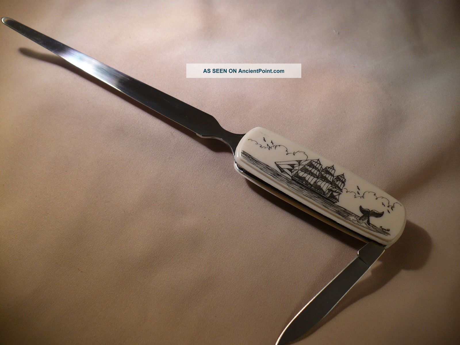 Scrimshaw Resin Letter Opener Knife 2 Sided S/ Ship - Whale Tail - Humpbacks Scrimshaws photo