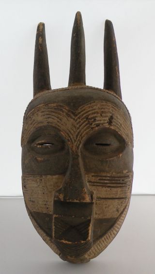 Old Huge,  Carved Wood African Tribal Congo,  Tetela Horned Mask Sculpture Statue photo