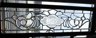Antique Fully Beveled Glass Transom Window With 827 Number In Center photo