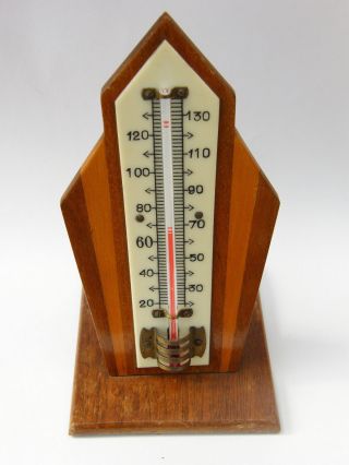 Vintage - Art Deco - Stylish Mahogany & Maple Desk Thermometer - Circa 1930 ' S photo