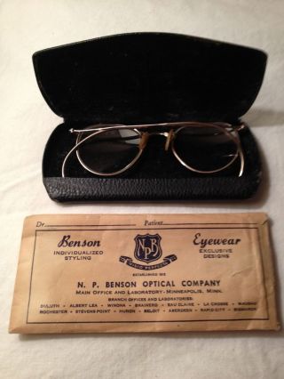 Antique 12k Gold Filled Eye Glasses Spectacles W/case/original Envelope Benson photo