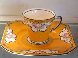 Unusual Antique Duchess China Yellow Espresso Art Deco Cup & Saucer photo