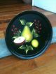 Lg.  Antique Hand Painted Artist Signed Toleware Fruit Metal Serving Tray Platter Toleware photo 3