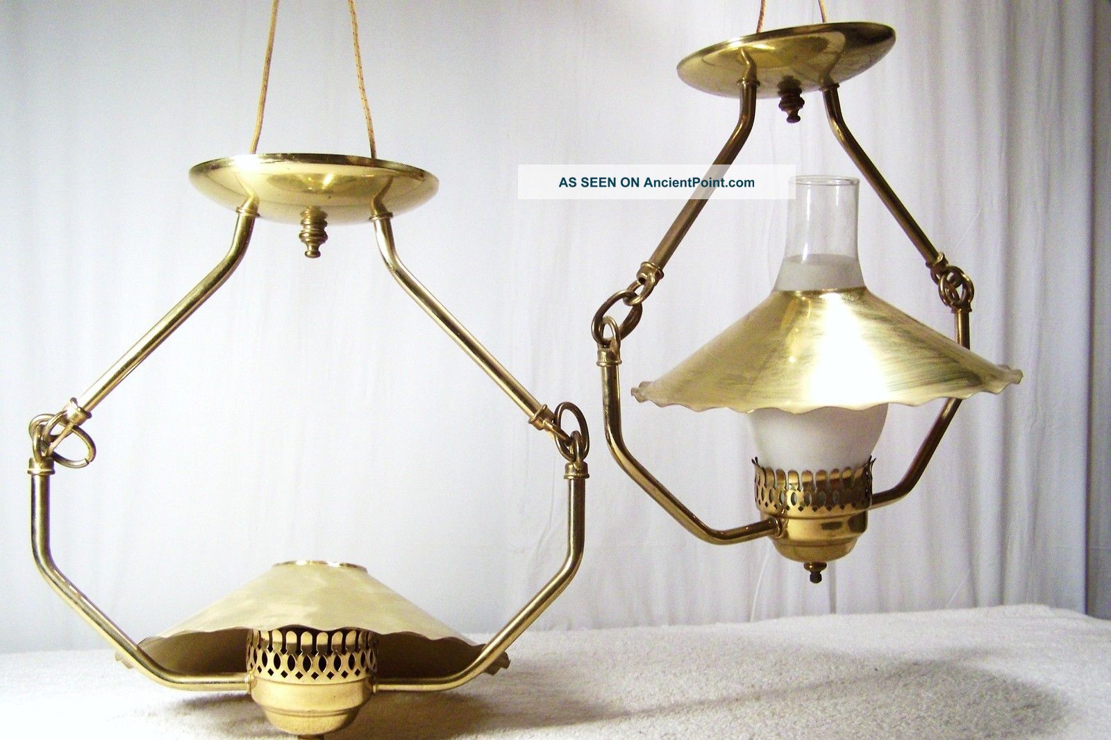 Antique 1920 ' S Art Deco Metal Gold Ceiling Lamps With Chimney Glass - Art Deco photo