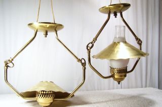 Antique 1920 ' S Art Deco Metal Gold Ceiling Lamps With Chimney Glass - photo