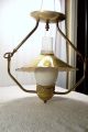 Antique 1920 ' S Art Deco Metal Gold Ceiling Lamps With Chimney Glass - Art Deco photo 3