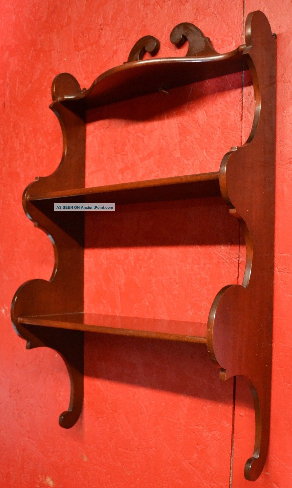Solid Mahogany Vintage Scalloped Wall Shelf Other photo