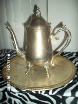 Vintage Silverplate Teapot & Plates 3 Pieces photo
