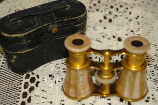Antique Lemaire French Opera Glasses Mother Of Pearl Binoculars With Case photo