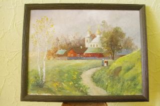 Old Russian Oil Painting On Canvas.  Signed And Dated. photo