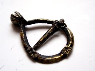 Very Rare 12th 13th Century Silver Gilt Clasp Hands Ring Brooch photo