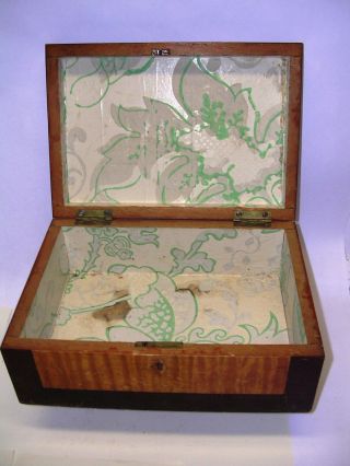 Antique Wood Document Box Birdseye Veneer Dovetail Construction Paper Lined photo