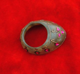 Vintage Indo Persian Mughal Islamic Rare Green Jade Jewelled Thumb Archer Ring photo