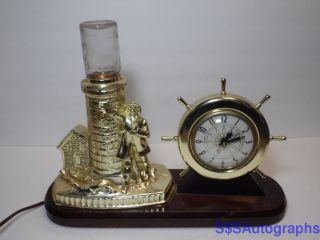 Vintage Working Lanshire Lighthouse Nautical Ship Wheel Lightup Clock Chicago Il photo