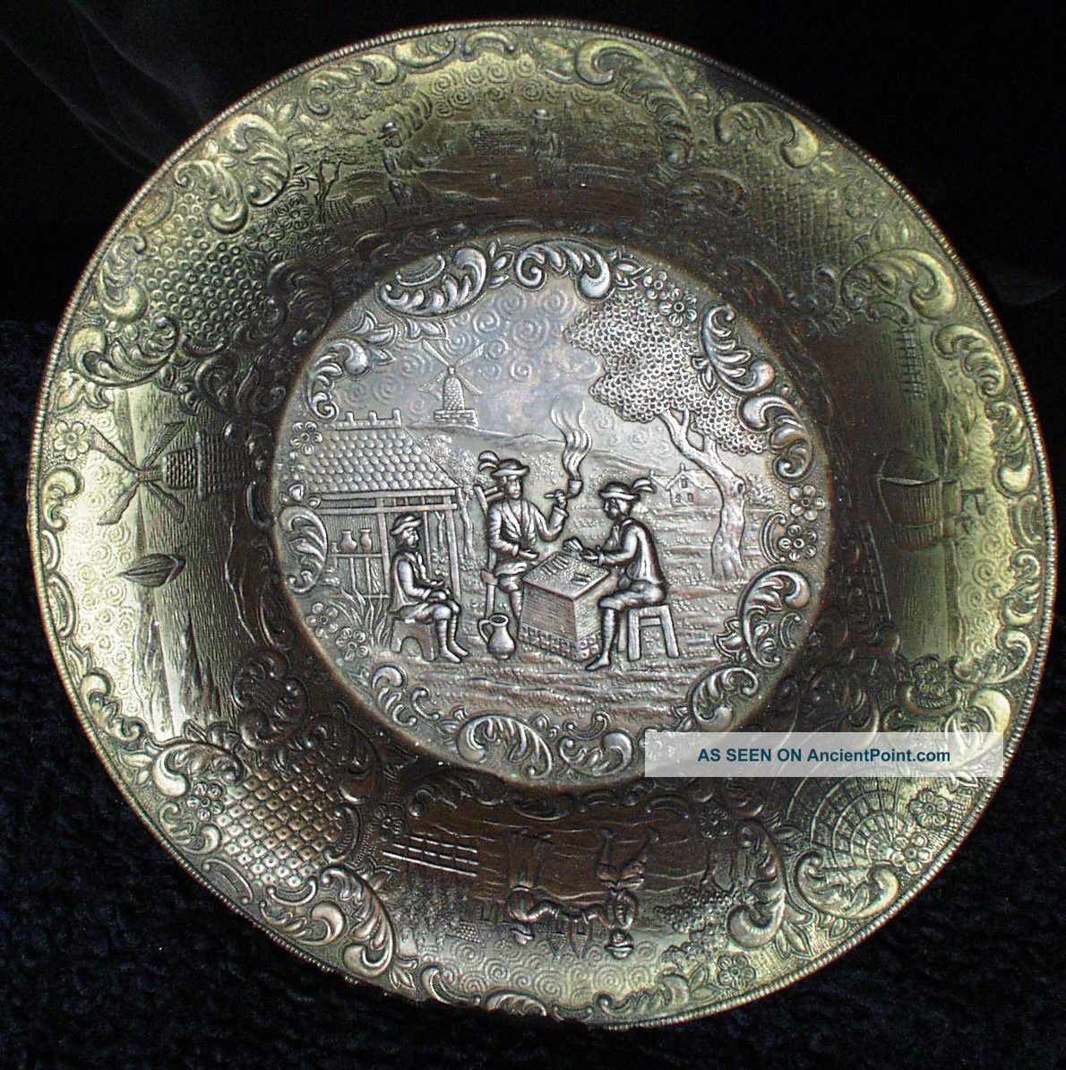 Copper Colonial Scene With Oriental Waves Vintage Metalware photo