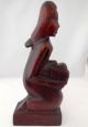 Vintage African Red Wood Carving Native Woman Carrying Basket Signed Sculptures & Statues photo 2