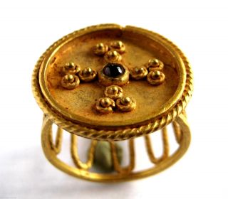 600 - 800 A.  D British Found Anglo Saxon Period Au Solid Gold & Red Garnet Ring photo