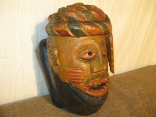 Antique Vintage Northern African Wood Carving Tribal Mask Ceremonial Ritual photo