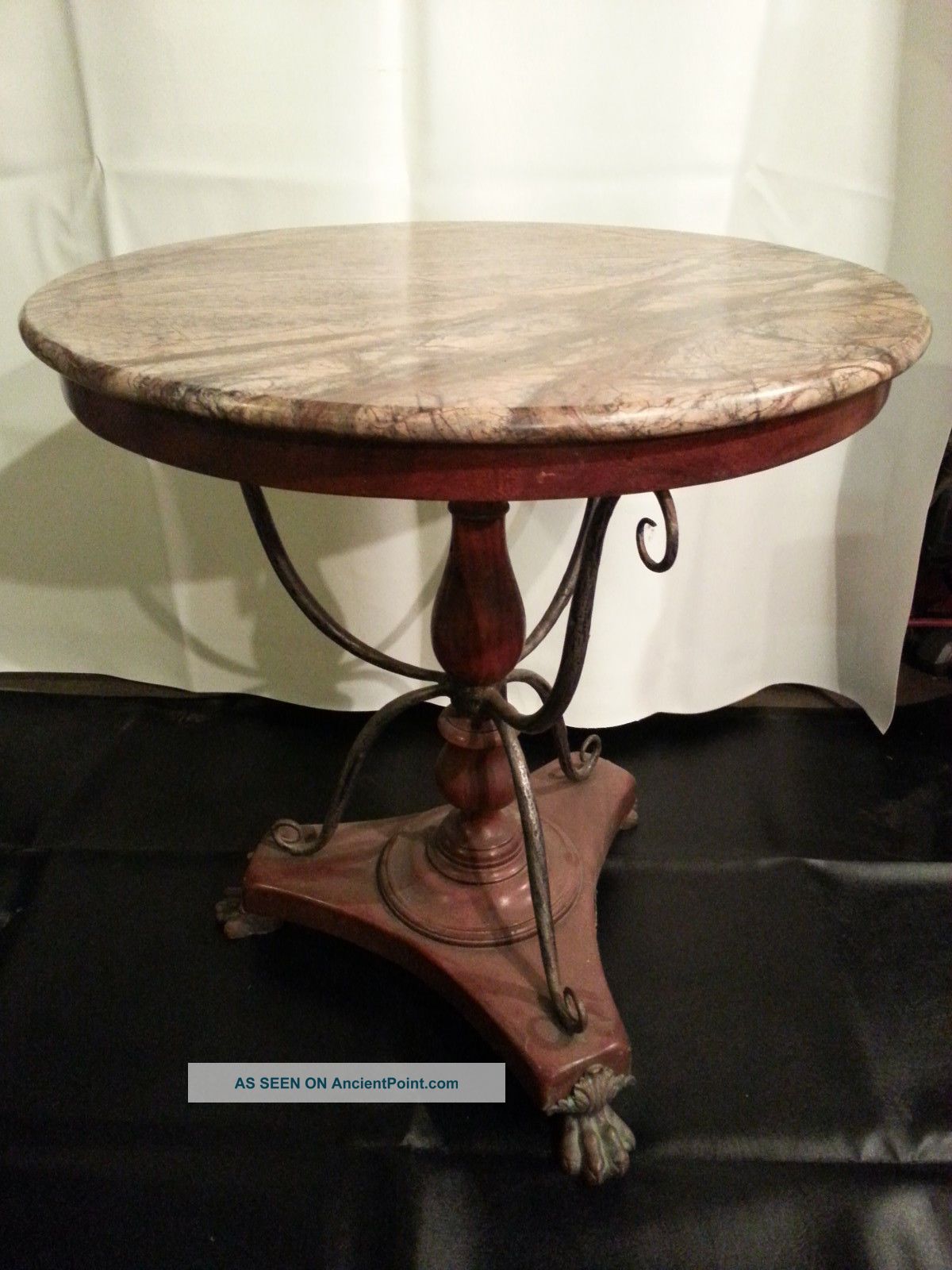 Vintage Marble Top Round Accent Table,  End Table With Paw Feet Other photo