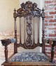 Antique French Renaissance Carved Lion Oak Fireside Throne Arm Chair Upholstery 1800-1899 photo 1