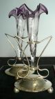 Art Deco Chrome Glass Amethysts Tulip Vases Period Art Deco photo 1