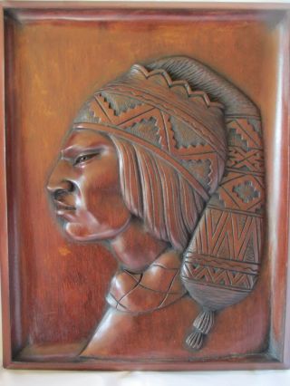 Rare Relief Carved Portrait In Wood,  12in.  - 24in. photo