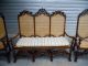 Antique Early 1800 ' S Settee With 2 Arm Chairs Hand Carved Oak Hand Woven Cane 1800-1899 photo 11