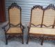 Antique Early 1800 ' S Settee With 2 Arm Chairs Hand Carved Oak Hand Woven Cane 1800-1899 photo 1
