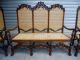 Antique Early 1800 ' S Settee With 2 Arm Chairs Hand Carved Oak Hand Woven Cane 1800-1899 photo 2